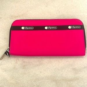 LeSportSac zip around wallet Magenta Pink Black Stripe women Wristlet Wallet Bag